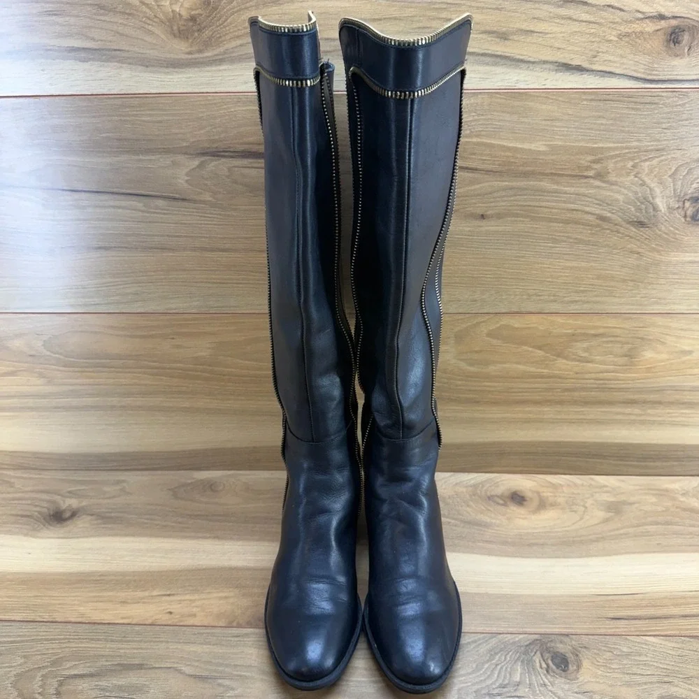 Karl Lagerfeld Mimi Tall‎ Boots Womens 6 M Black Leather Zipper Over The Knee